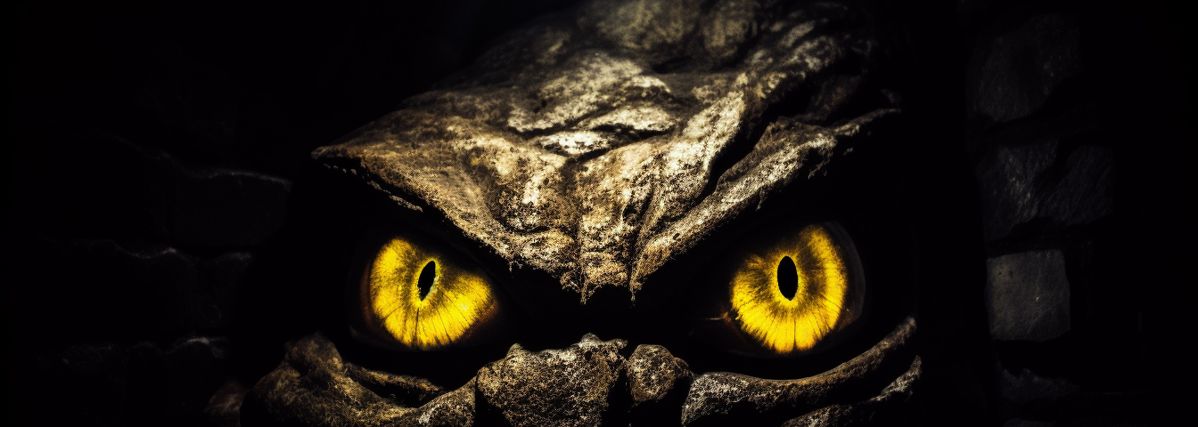 Yellow eyes in a lizard-like face