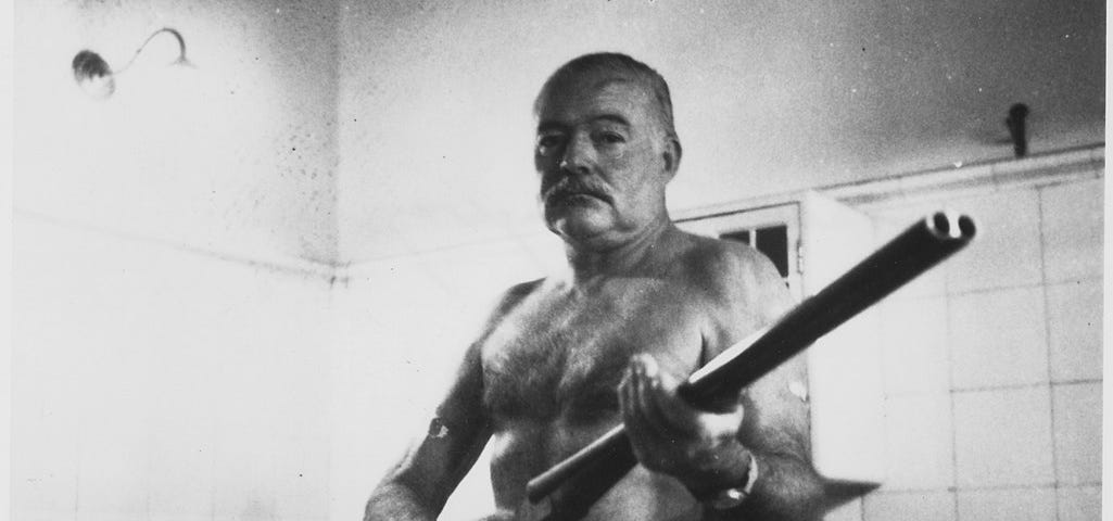 A photograph of Ernest Hemingway at the Finca Vigia, Cuba