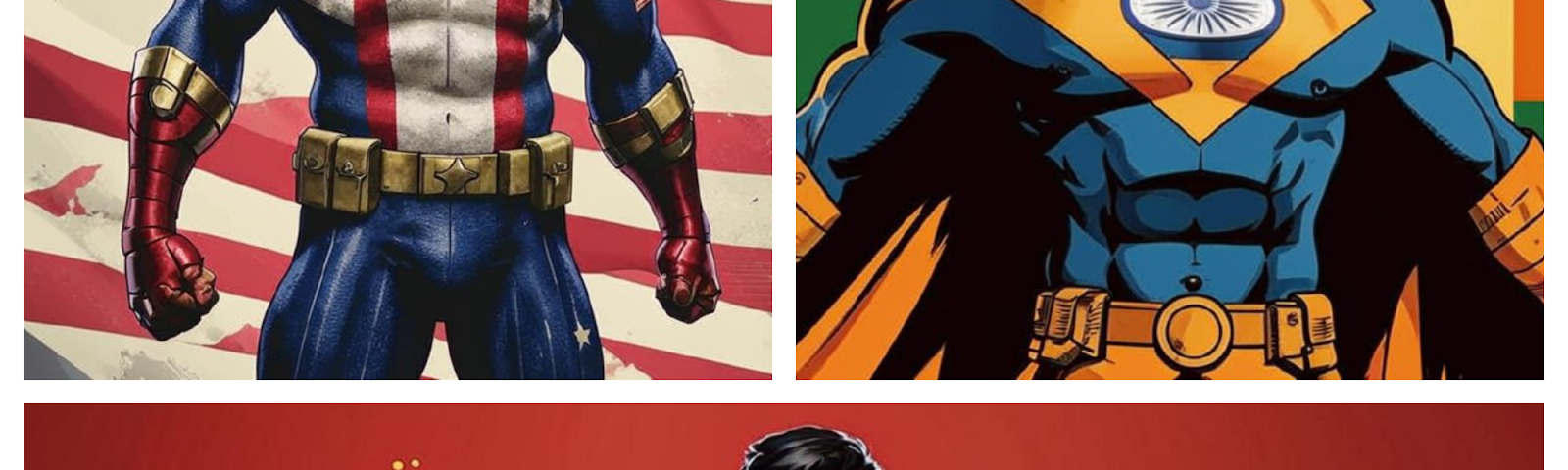 AI generated photo of USA, China and India superheroes