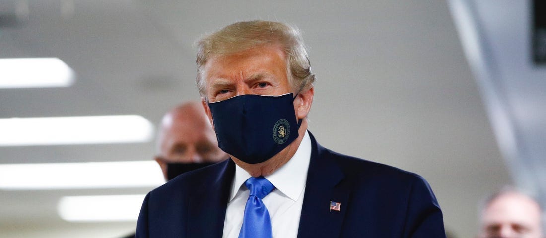 Donald Trump wearing a mask at Walter Reed