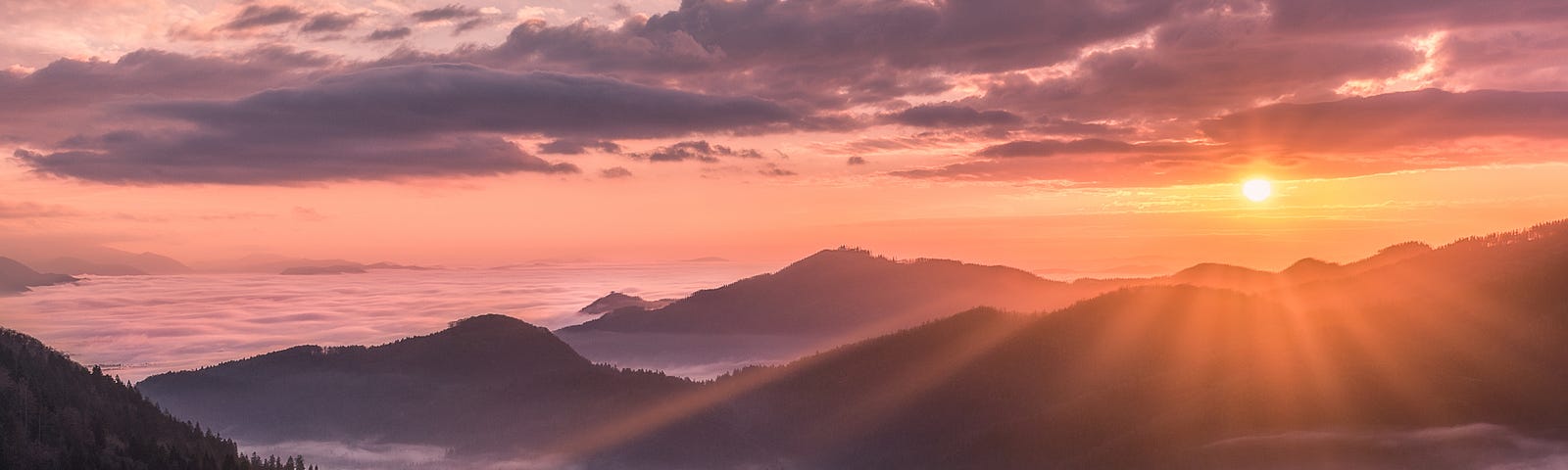 A sunset over the mountains.