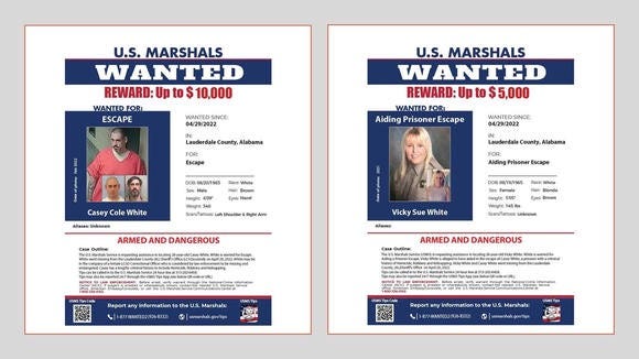 Wanted posters of Casey White and Vicky White