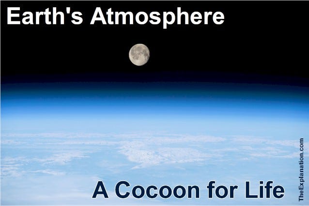 A nearly full moon shines brightly on the Earth’s atmosphere, an image of our life-preserving cocoon.