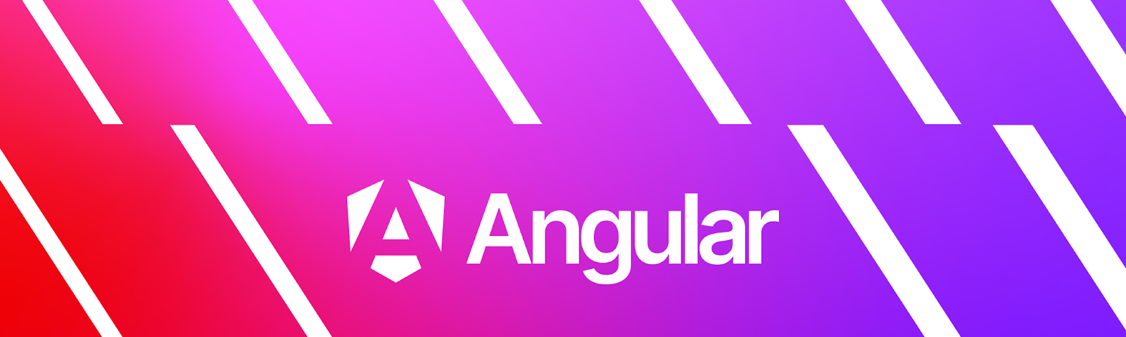 Visual with the latest Angular logo with the label “Angular” over a gradient.