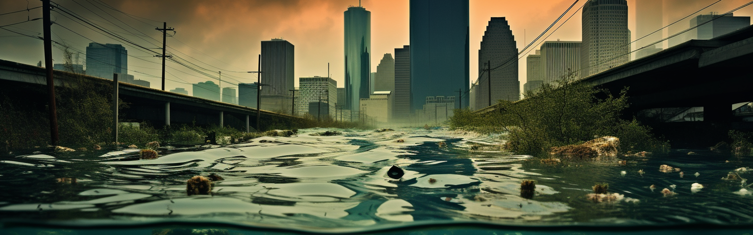 Midjourney generated image of Houston under water
