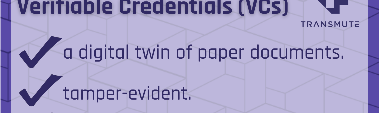 Flashcard for the definition of Verifiable Credentials (VCs): a digital twin of paper documents; tamper evident; cryptographically verifiable.