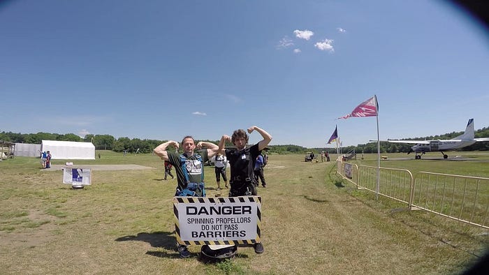 My son and I getting ready to tandem skydive for the first time. A truly unique bonding experience.