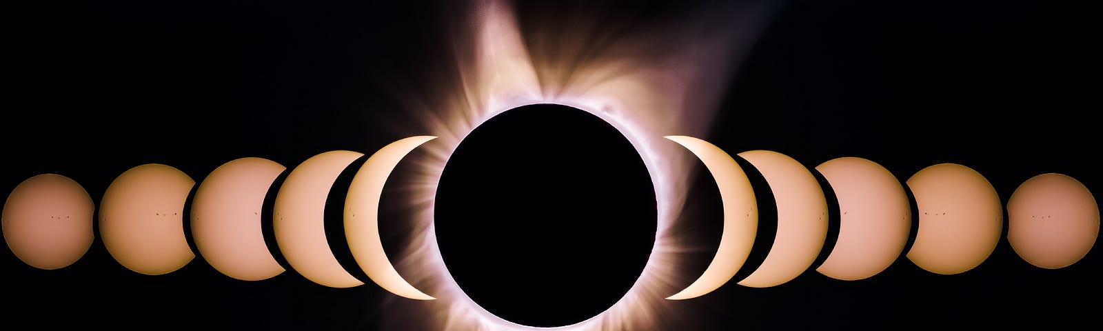 An eclipse shown with freeze-frames of multiple stages in one image