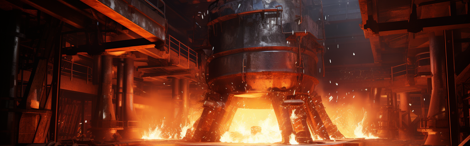 Midjourney generated image of steel electric arc furnace, clean, smokeless, optimistic