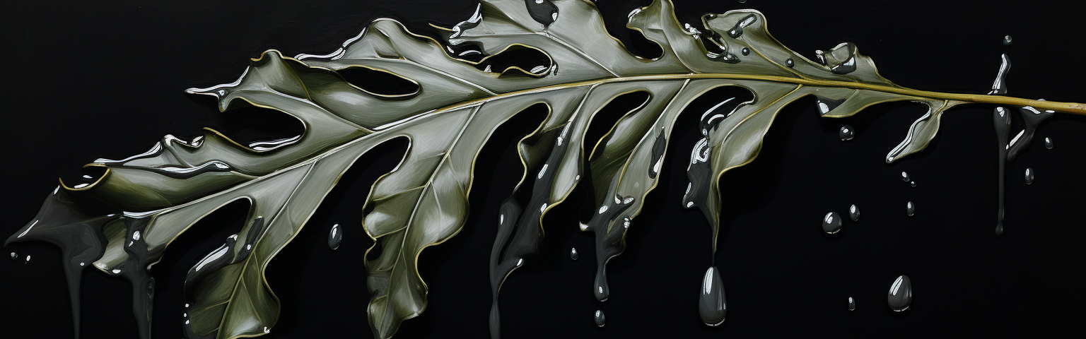 Midjourney generated image of figleaf dripping black oil