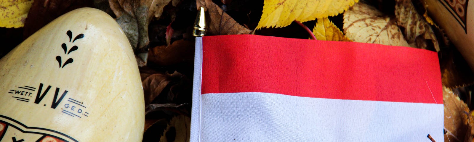 the dutch flag and the signature footwear lying side by side. Photo by Denise Jans on Unsplash