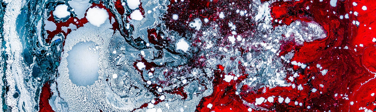 A fusion of milk, water paint, and oil reminiscent of blood and ice