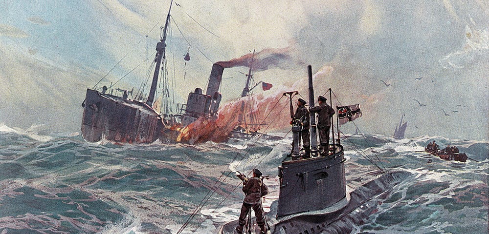 German U-Boat Sinks Allied Ship, Willy Stöwer, 1916 (Library of Congress)