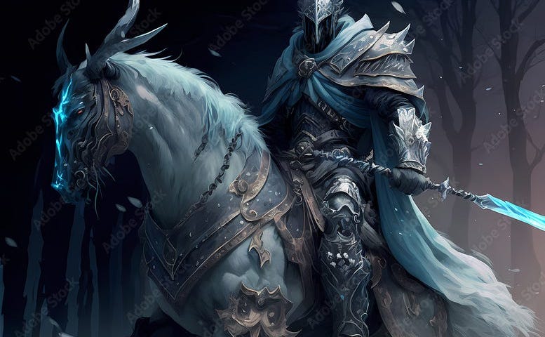 Fantasy image of Knight in armour on horseback