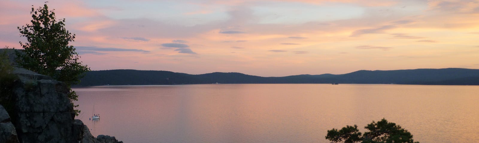 A lake with some trees around