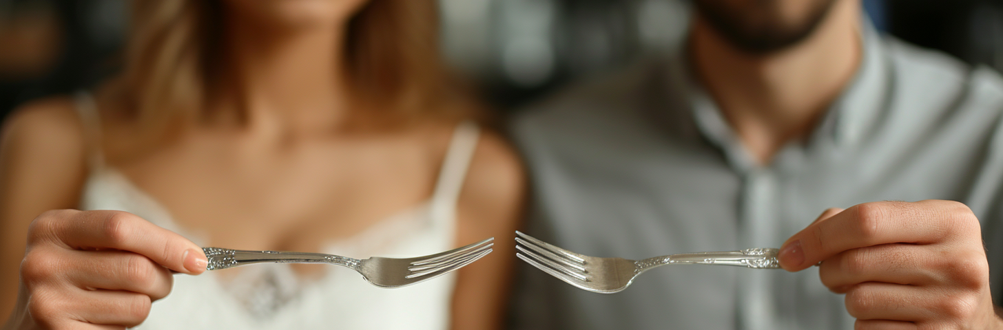 What are some of the unspoken benefits of fasting? A couple holding forks over a empty plate. Image created on MidJourney V6 by henrique centieiro and bee lee