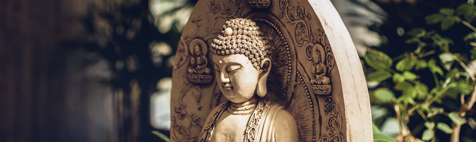 A stone sculpture of Buddha.