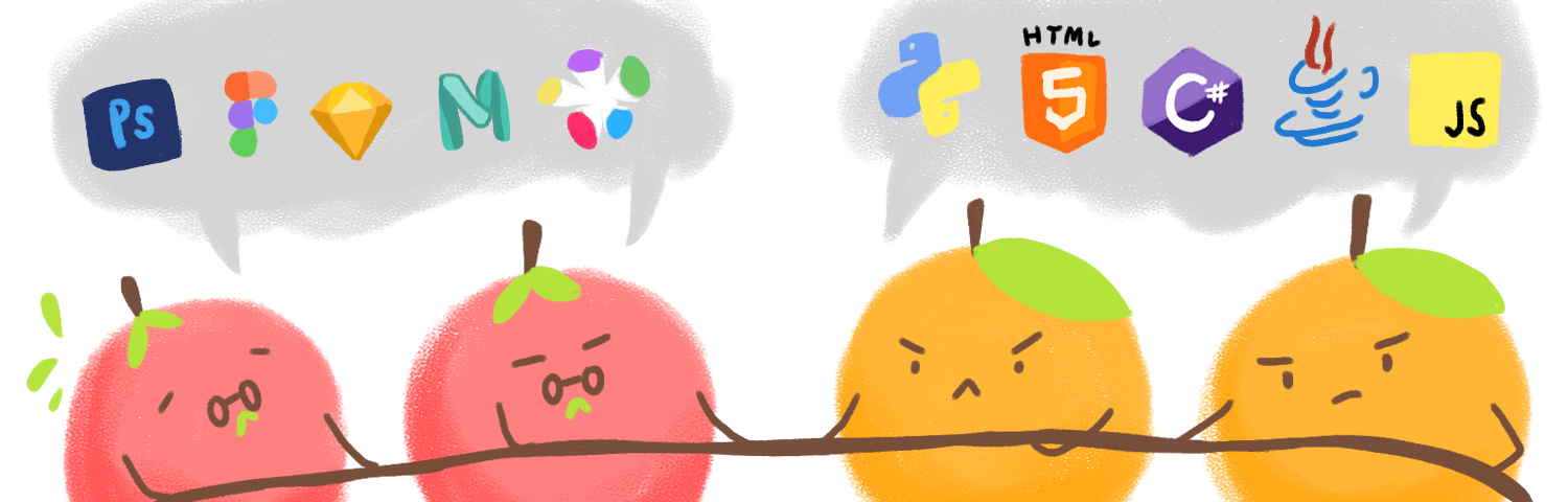 graphic of apple and oranges tug of war