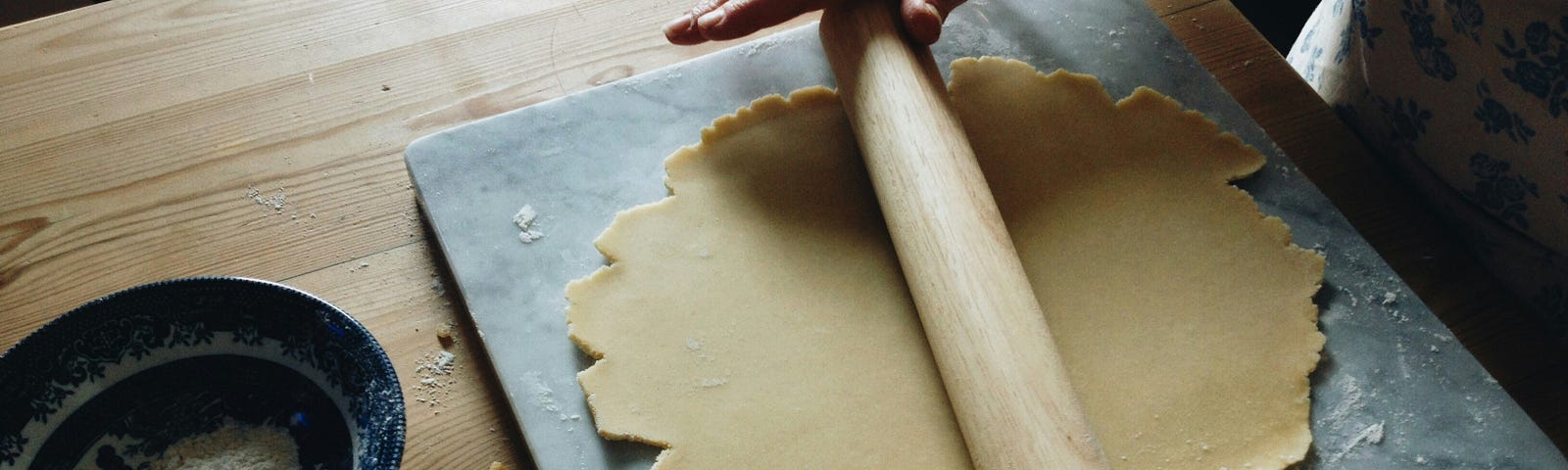 close-up of rolling dough