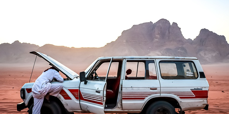 Car broken down in the desert