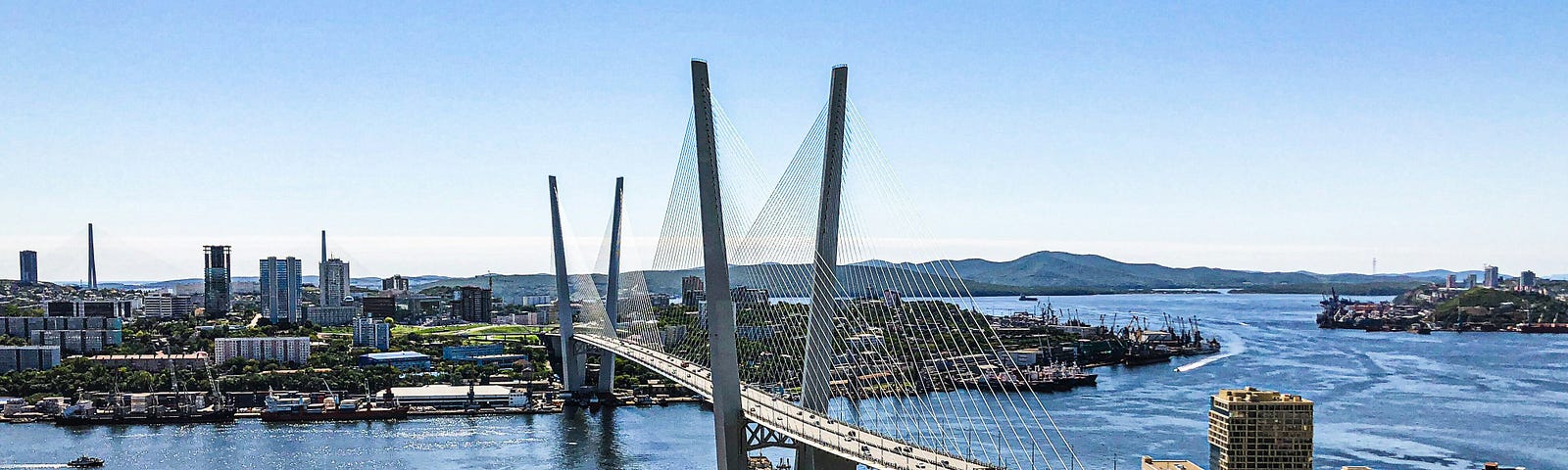 View of the bridge connecting the Russky Island and Vladivostok, Russia