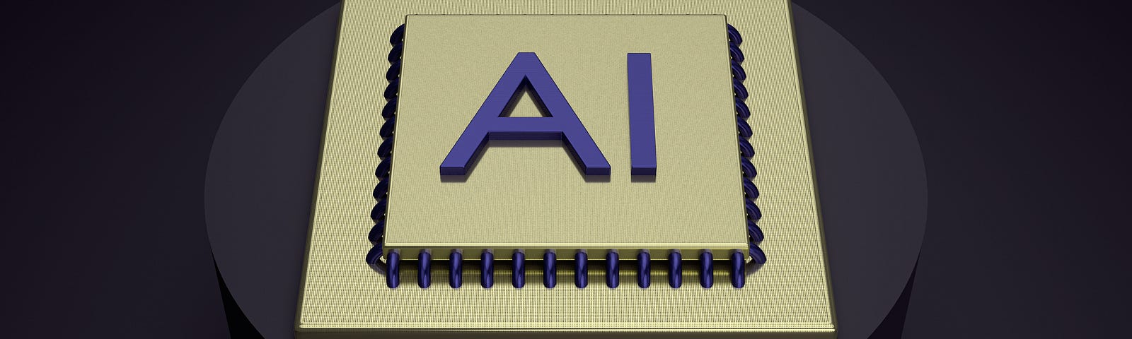 A black circle with a beige square on top. The words AI in purple/blue are written on the block.