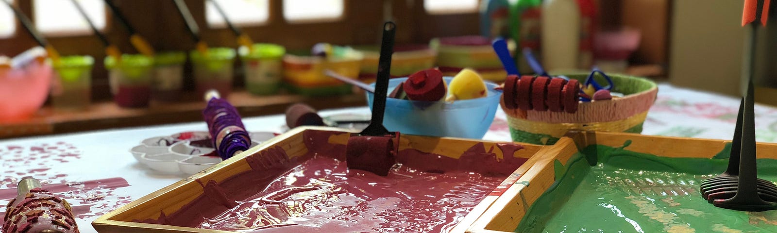 A messy preschool classroom that has been touched by the joy of learning