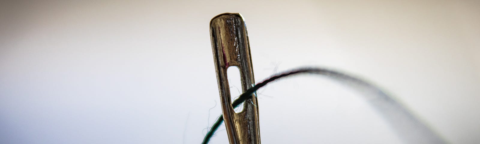 Close-up of thread in the eye of the needle