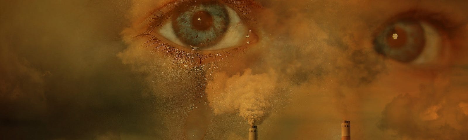 child’s eyes over polluting smokestacks