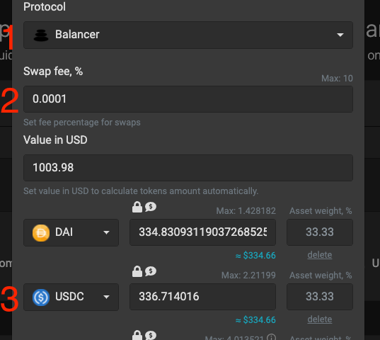 Tutorial: How to create an automated liquidity pool with 1inch.exchange and Balancer in one transaction?