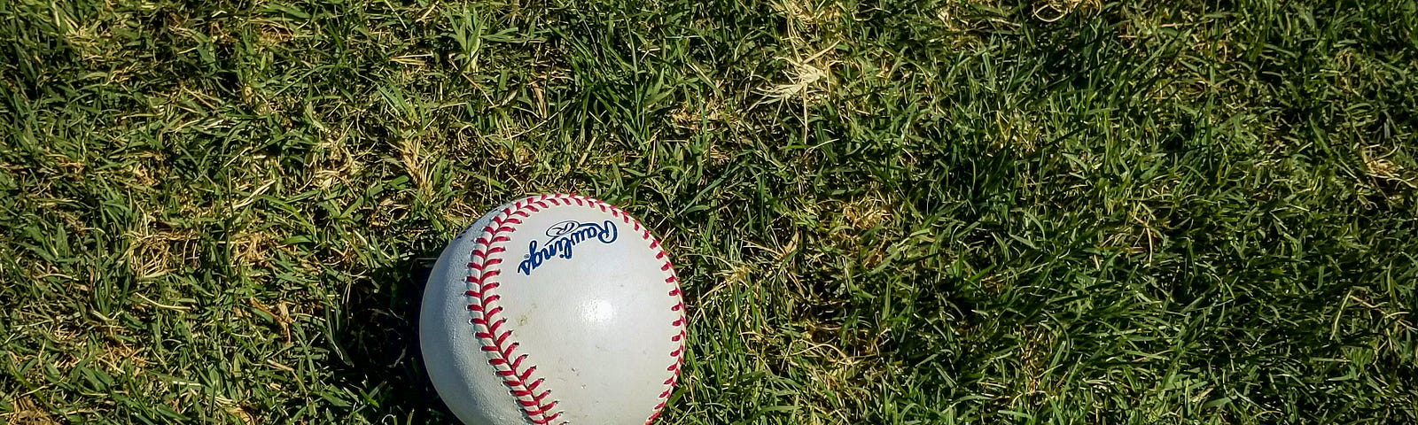 A baseball laying in the grass for my Red Sox Opening Day story.