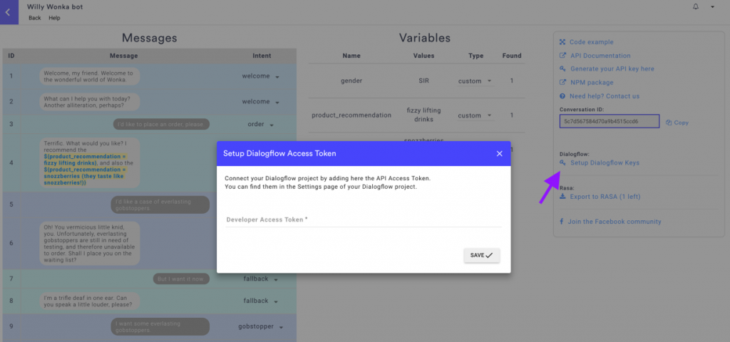 Setup dialogflow key