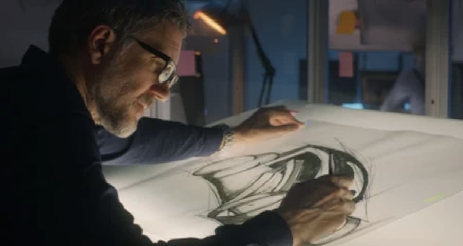 man drawing a design