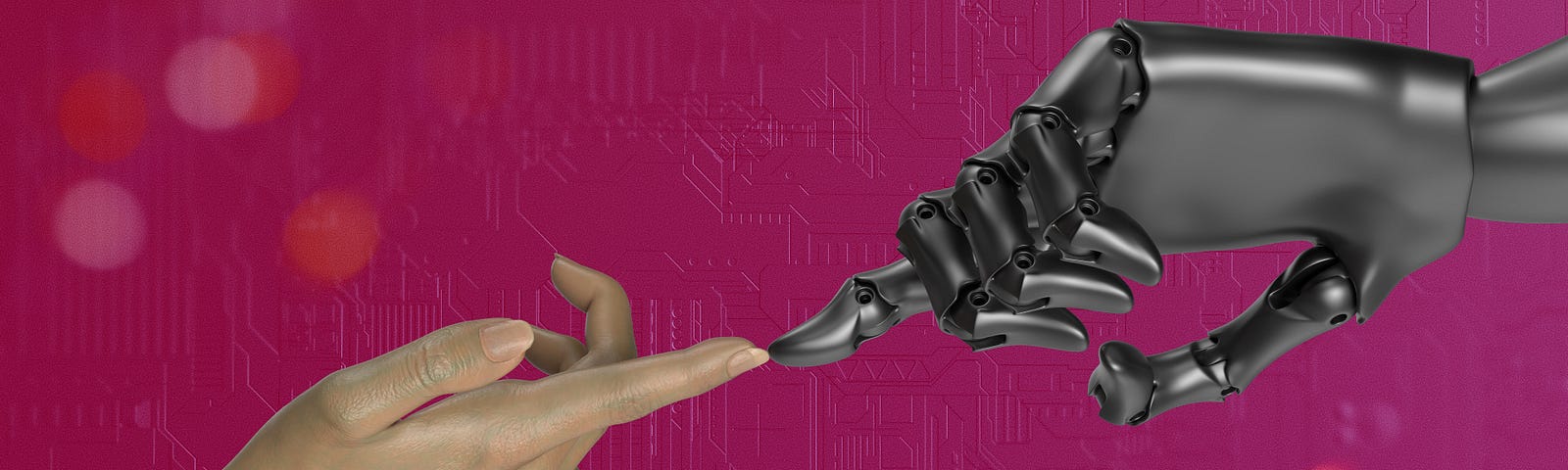 A NEW STUDY USED MACHINE LANGUAGE — ARTIFICIAL INTELLIGENCE (AI) to develop a model to determine the prognosis for patients with resectable lung cancer. In the photo, we see a robot’s hand extending from the upper right corner to tounch a human index finger extending from the image’s lower left.