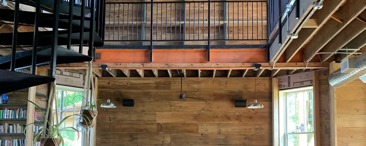 An open library space in the renovated Huss School.