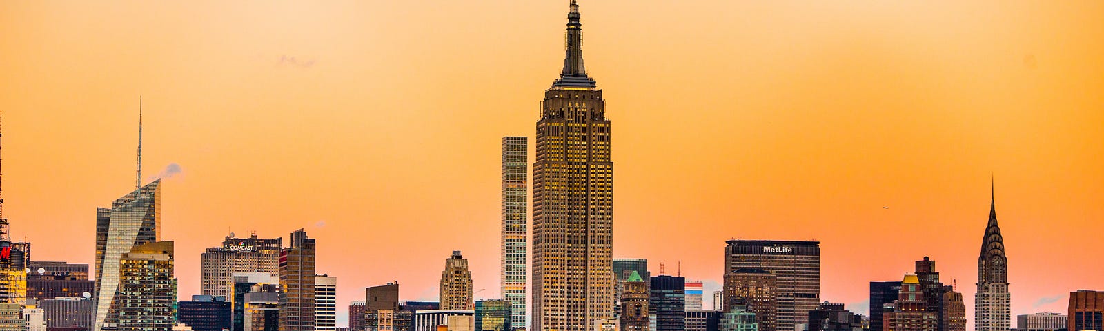 The NYC skyline in sunset