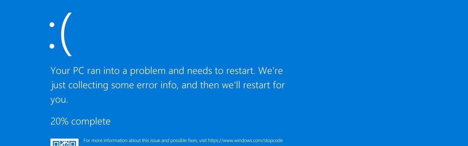 The windows error screen, blue screen with system message.