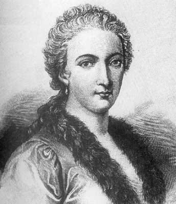 An engraving of Maria Gaetana Agnesi.