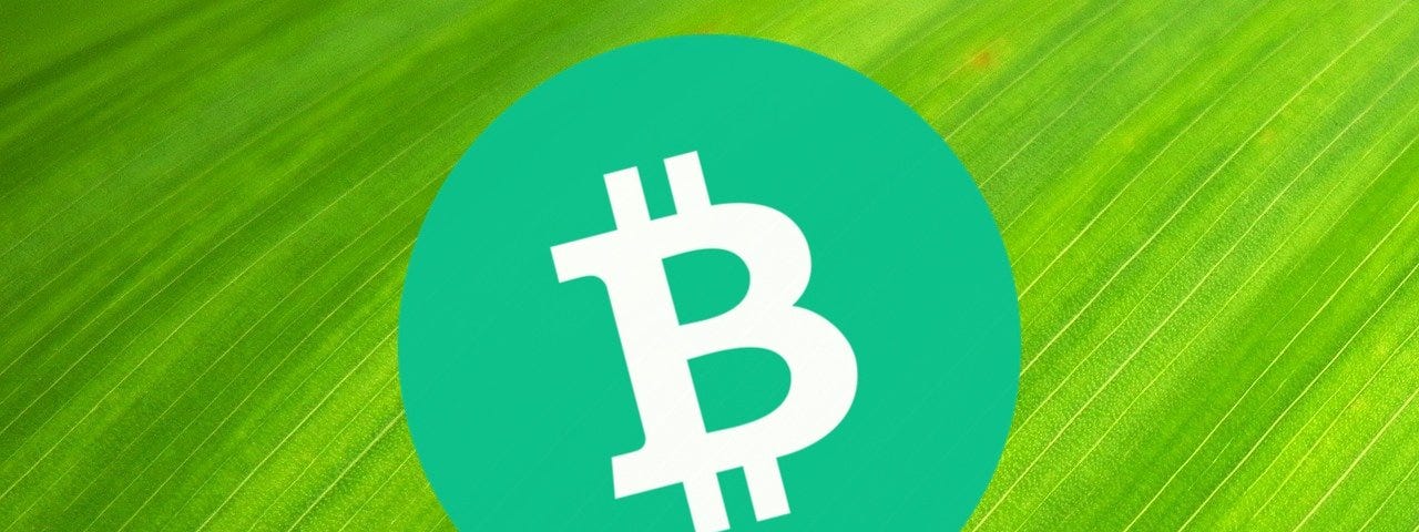 Bitcoin Cash logo on top of a leaf (green background)