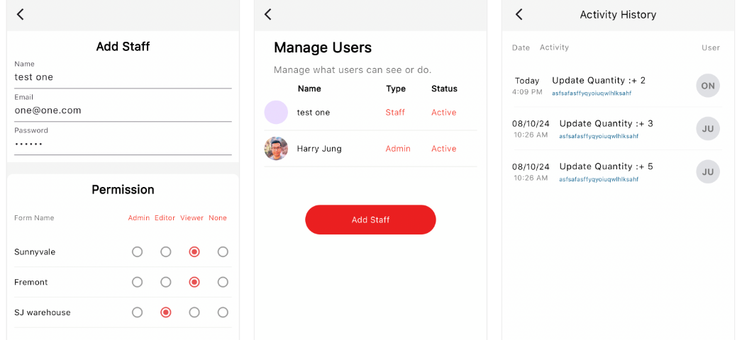 GearChain Multi-User Management Screens