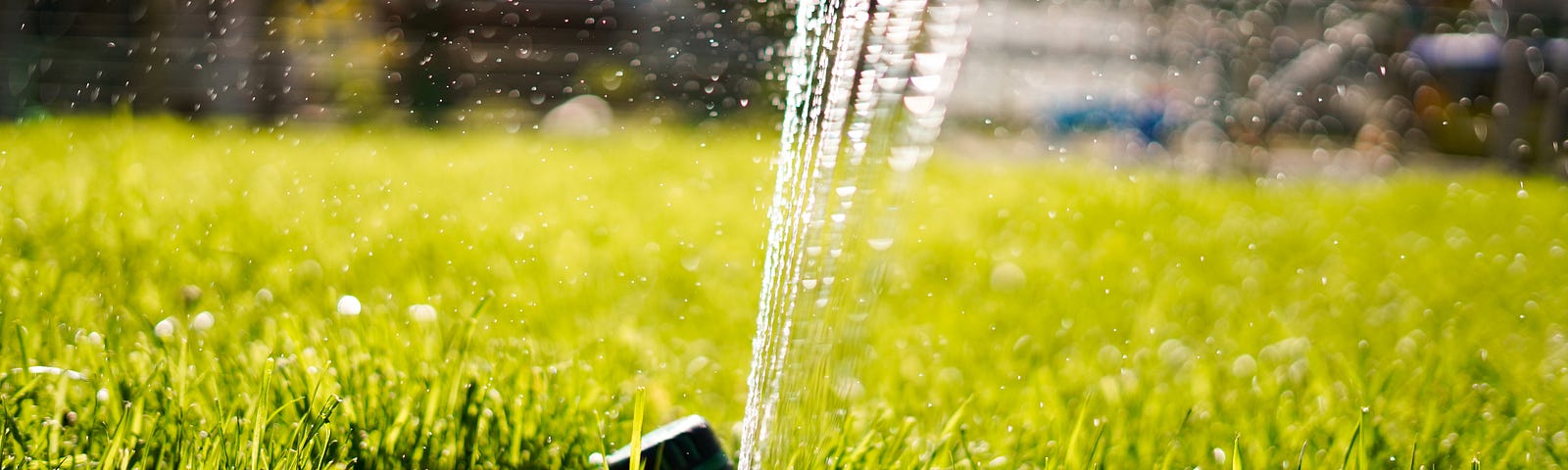 Sprinkler with water coming out over the grass