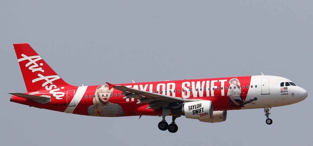 A plane with a Taylor Swift logo on it