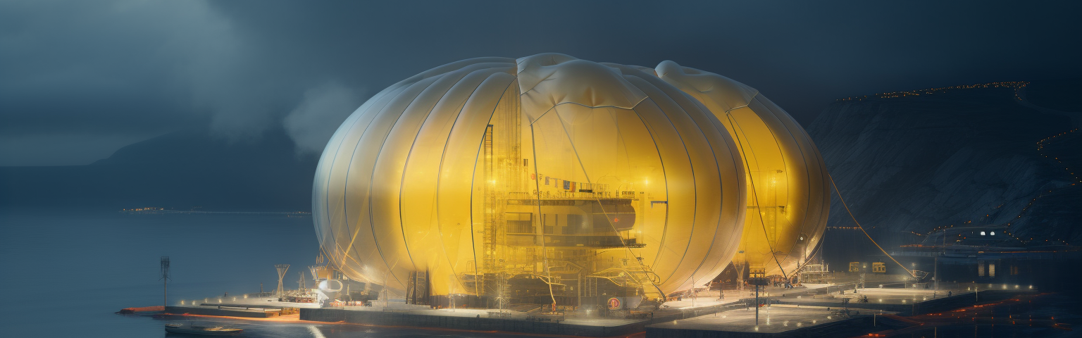 Midjourney generated image of nuclear generation plant inflating like a balloon