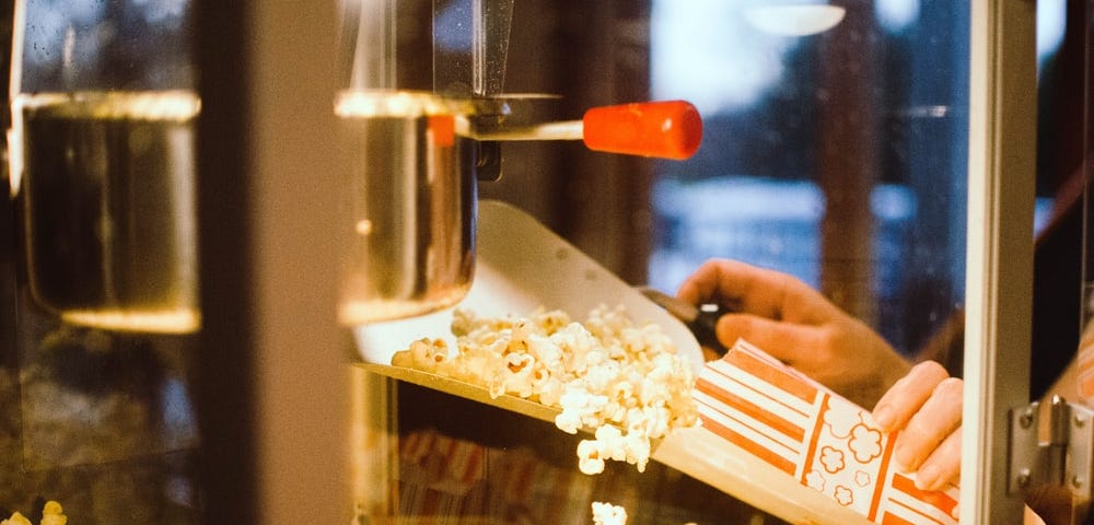 Freshly popped popcorn at a theater concession stand