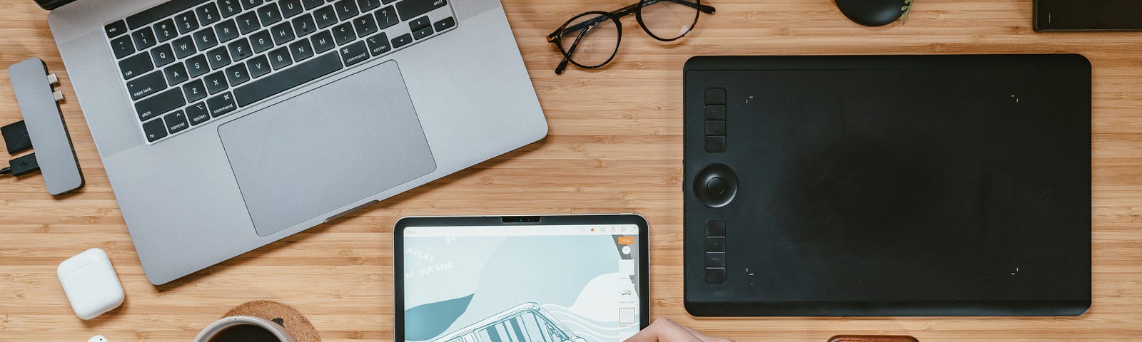 Laptop and a gadgets on a table