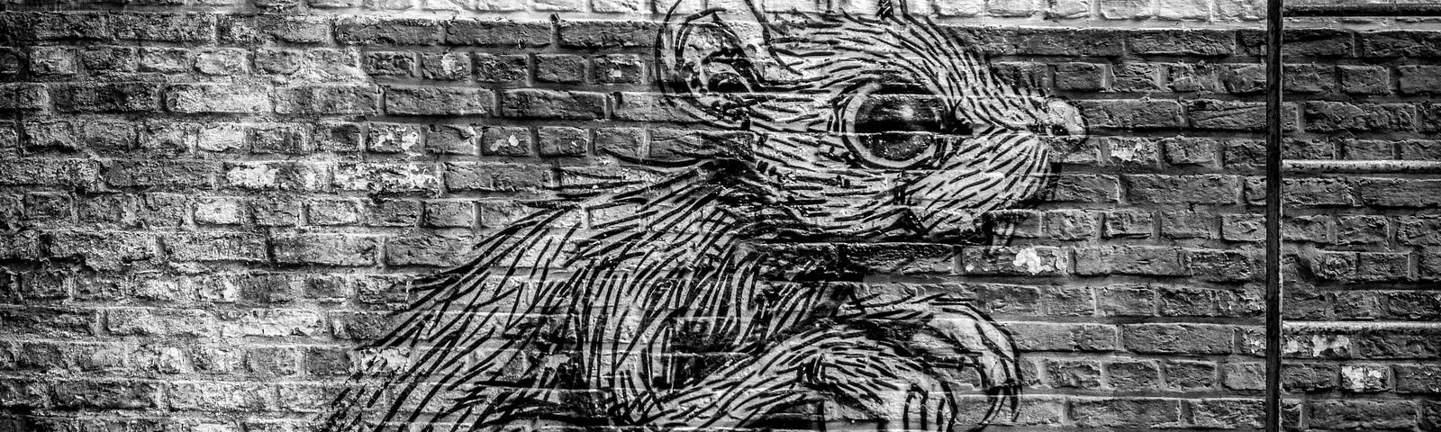 graffiti of a rat on a brick wall