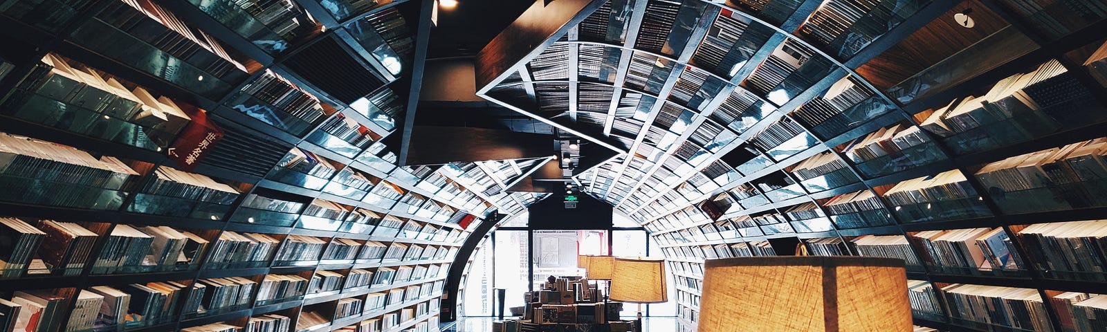 A gravity-defying library with circular walls.