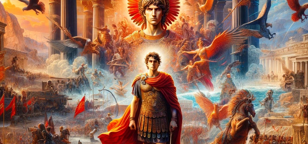 Alexander’s Odyssey: Unravelling History’s Threads A journey through time, unravelling Alexander’s enigmatic and vibrant life, blending history with vivid imagery.