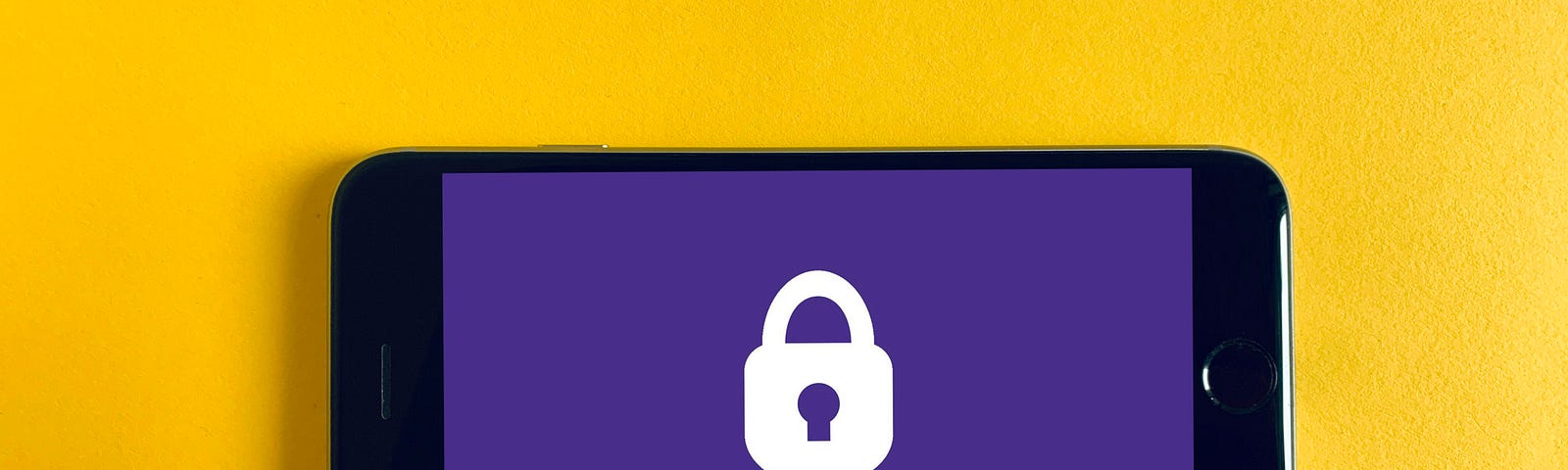 smart phone with an image of a white lock against a purple background