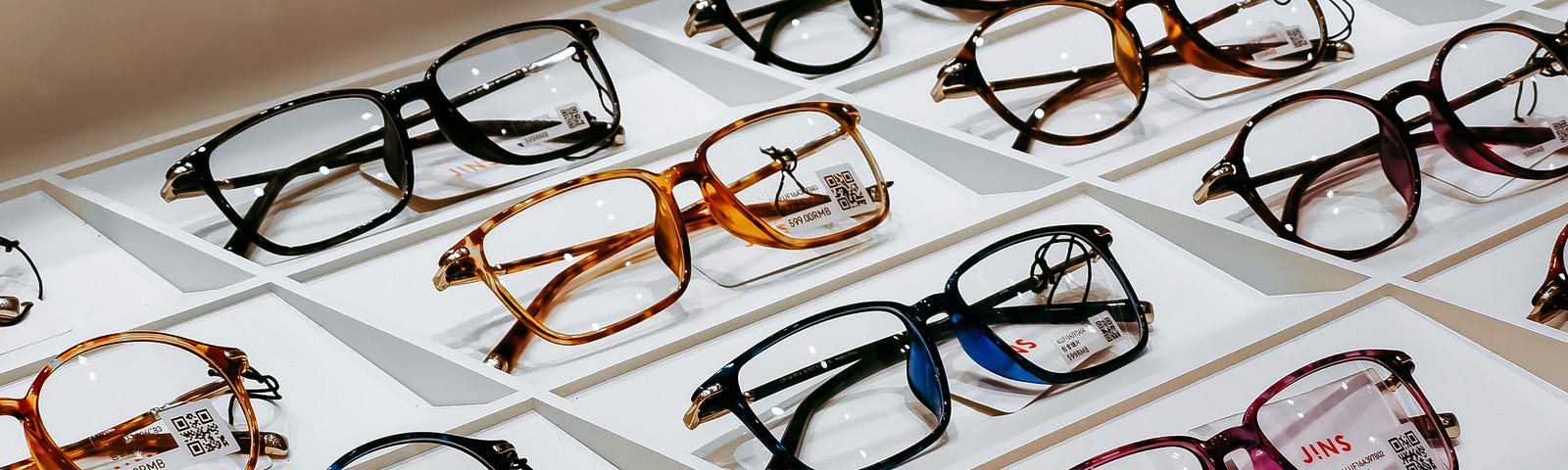 eyeglasses on display in a shop